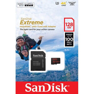 Karta pamięci SanDisk microSDXC 128GB EXTREME 100MB/s A1 C10 V30 UHS-I U3 + adapter SD 