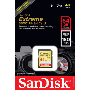 Karta pamięci Sandisk Extreme 64GB SDXC 150MB/s UHS-I U3 V30 4K (SDSDXV6-064G-GNCIN)