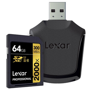 Karta pamięci Lexar SDXC 64GB 2000x 300MB/s UHSI-II + czytnik USB