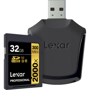 Karta pamięci Lexar SDXC 32GB 2000x 300MB/s UHSI-II V90 + czytnik USB
